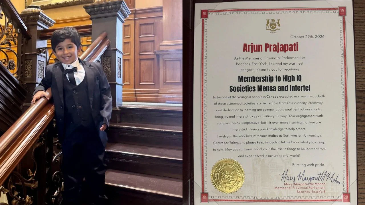 Indian-Origin Child Prodigy Earns Legislative Honors in Ontario for Exceptional Intelligence